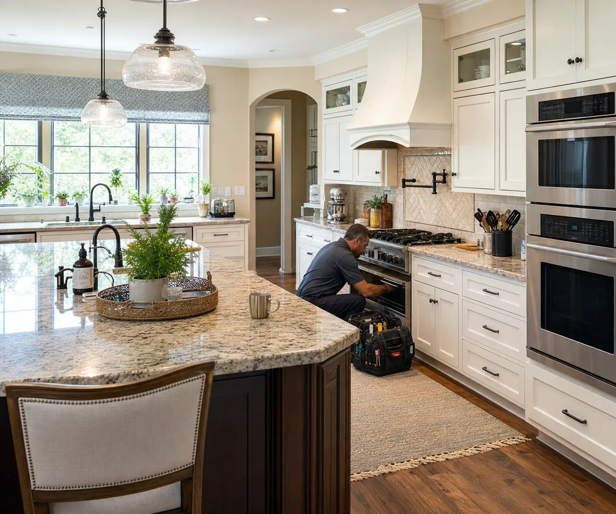A luxury kitchen with built-in stainless appliances on a same-day visit
